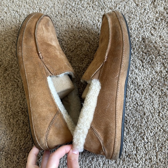 Olukai Women’s Ku’una Brown Suede Leather Sheepskin Fur Slip On Shoes Slippers - Picture 5 of 9